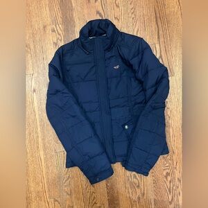 Hollister Down Puffer Jacket Medium Navy Blue Full Zip Long Sleeve Women’s Y2K